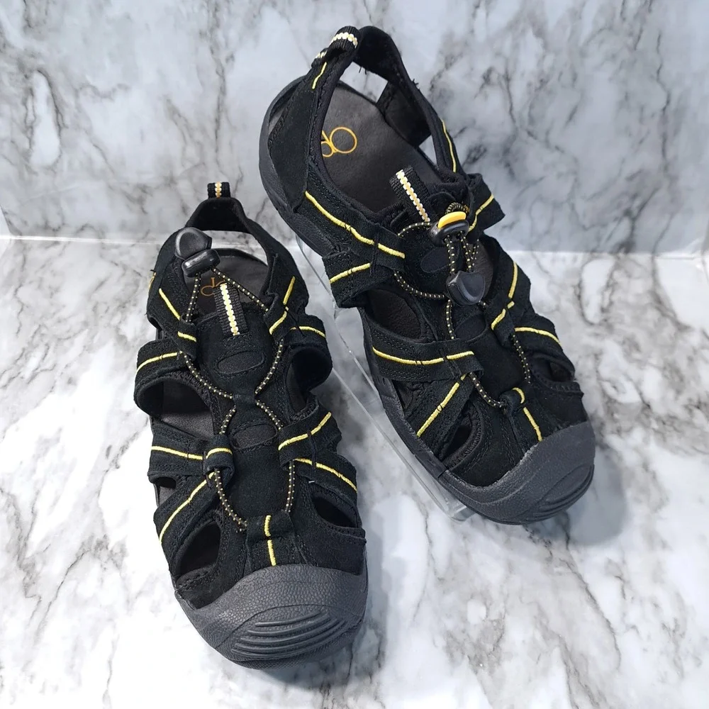 OP Ocean Pacific Boys Hiking Sandals Slip-On Size 5 Black & Yellow